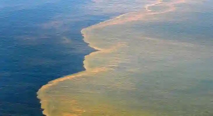 Aerial view of oil spill in ocean