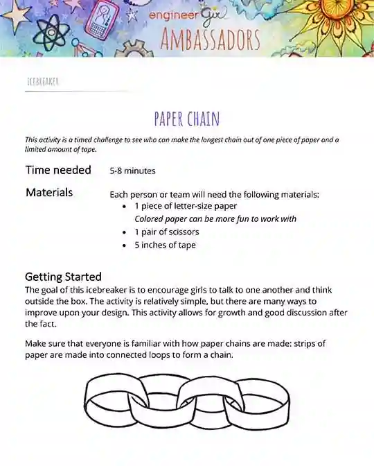 Paper chain activity cover sheet