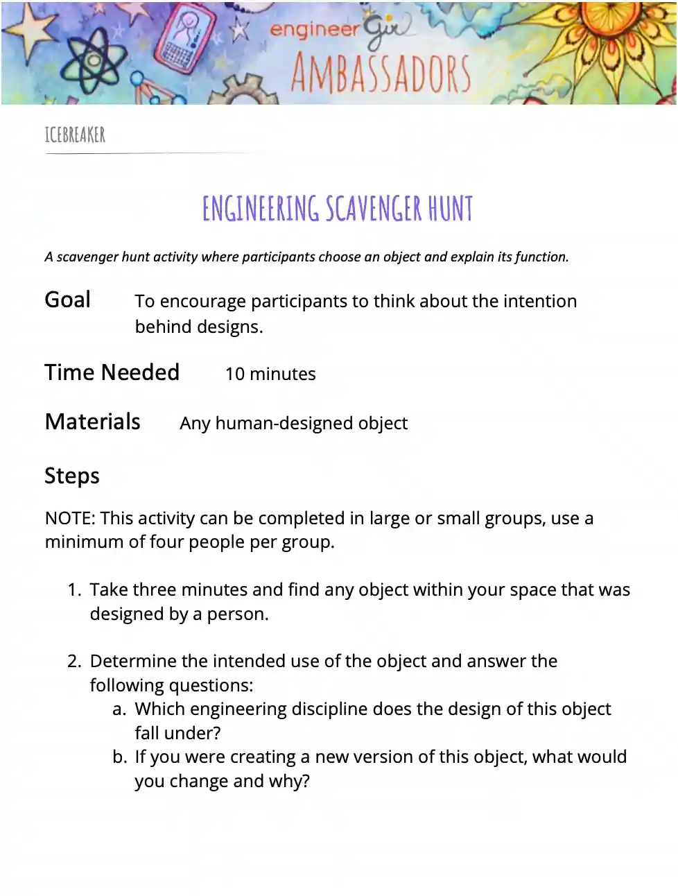 Engineering Scavenger Hunt Title