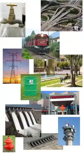 A collection of photographs depicting different elements of infrastructure